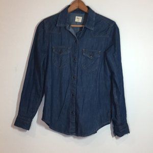 Gap 1969 womens snap down long sleeve denim western cowgirl blouse shirt size XS
